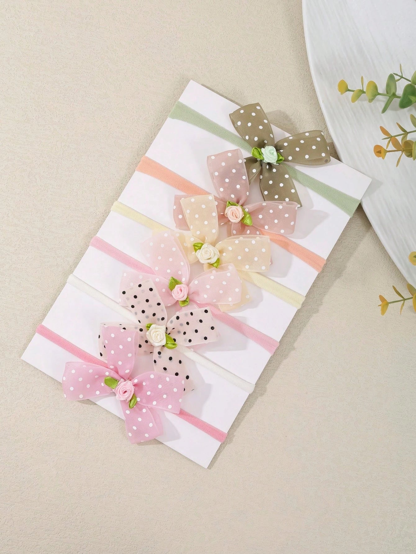 3/6pcs Set New Polka Dot Mesh Handmade Bow Baby Headbands, Cute 3D Flower Bow Decor Infant Hair Accessories, Soft Comfortable Seamless Princess Headwear (Excluding Display Card)