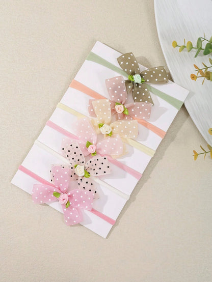 3/6pcs Set New Polka Dot Mesh Handmade Bow Baby Headbands, Cute 3D Flower Bow Decor Infant Hair Accessories, Soft Comfortable Seamless Princess Headwear (Excluding Display Card)