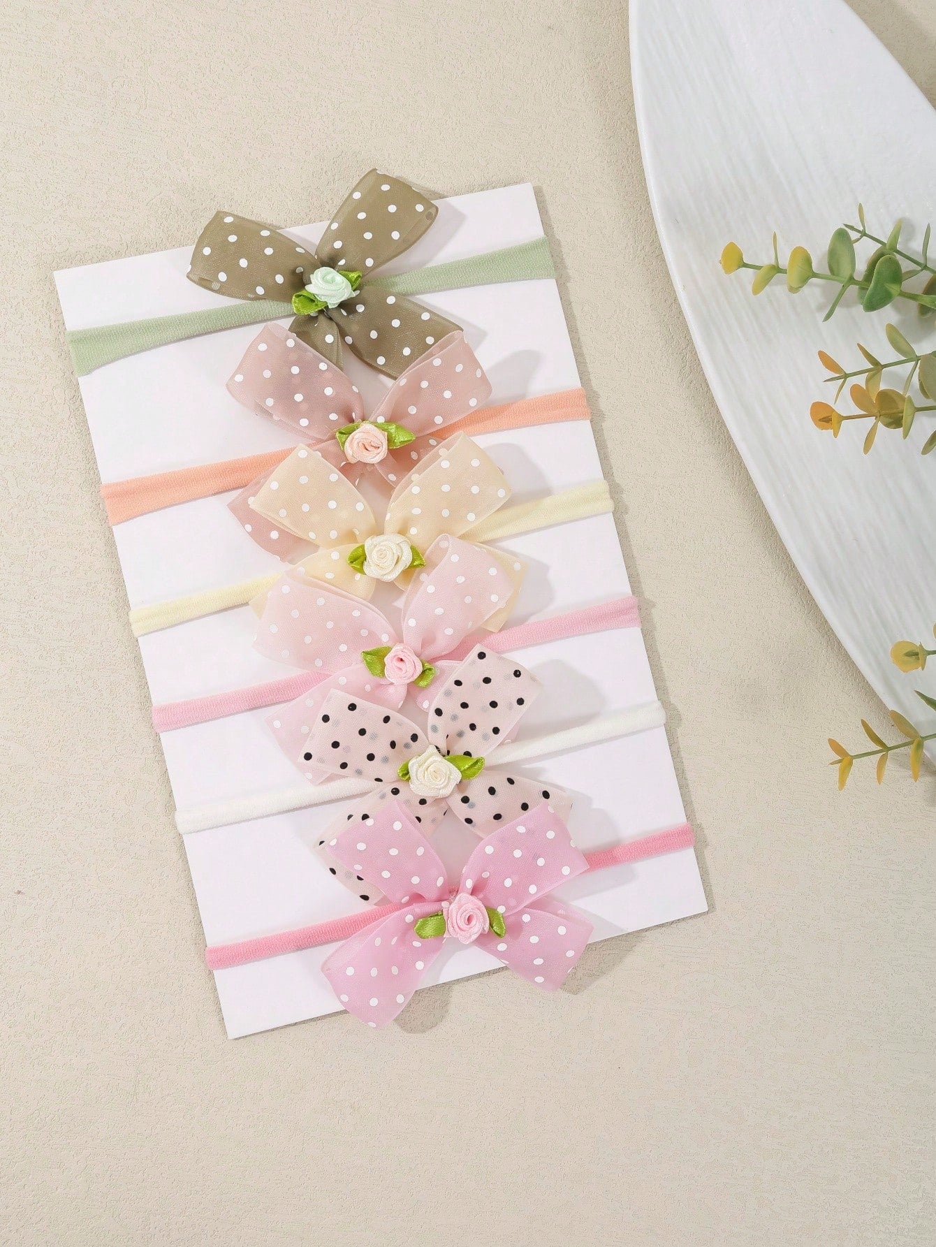 3/6pcs Set New Polka Dot Mesh Handmade Bow Baby Headbands, Cute 3D Flower Bow Decor Infant Hair Accessories, Soft Comfortable Seamless Princess Headwear (Excluding Display Card)