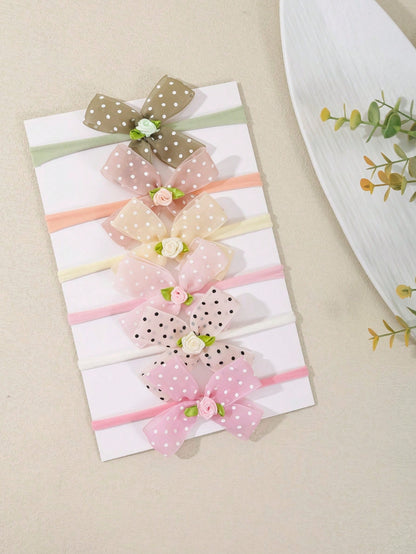 3/6pcs Set New Polka Dot Mesh Handmade Bow Baby Headbands, Cute 3D Flower Bow Decor Infant Hair Accessories, Soft Comfortable Seamless Princess Headwear (Excluding Display Card)