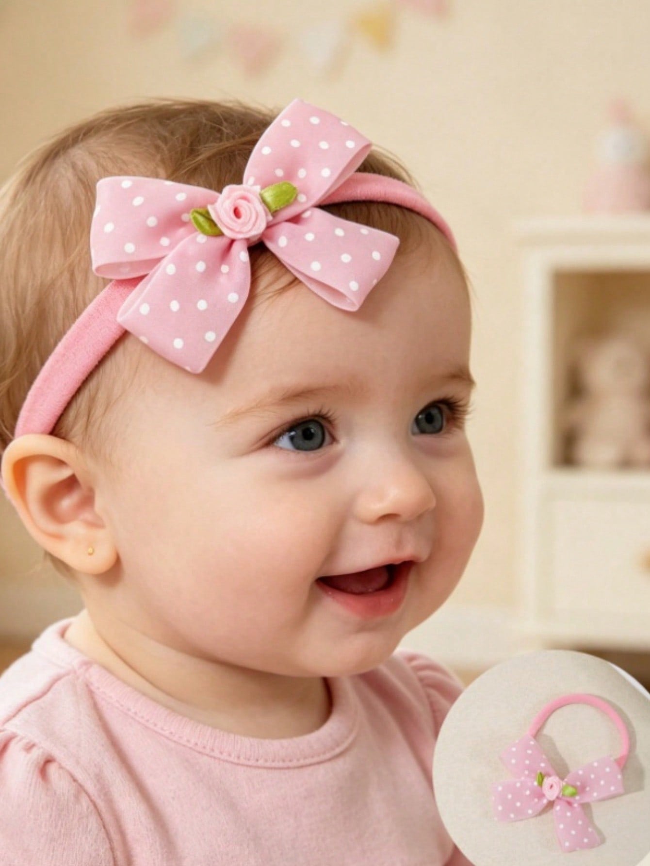 3/6pcs Set New Polka Dot Mesh Handmade Bow Baby Headbands, Cute 3D Flower Bow Decor Infant Hair Accessories, Soft Comfortable Seamless Princess Headwear (Excluding Display Card)