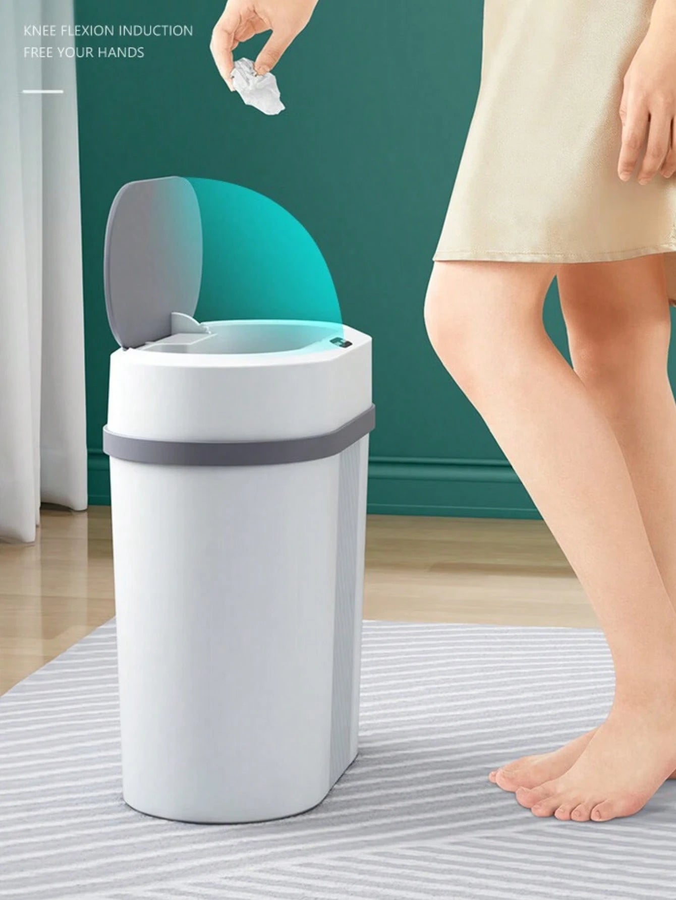 3 Gallon Bathroom Trash Can With Lid Automatic Garbage Bin, 15 Liter Smart Trash Bin With Stripes, Plastic Garbage Can, Narrow Trash Can For Bedroom, Office