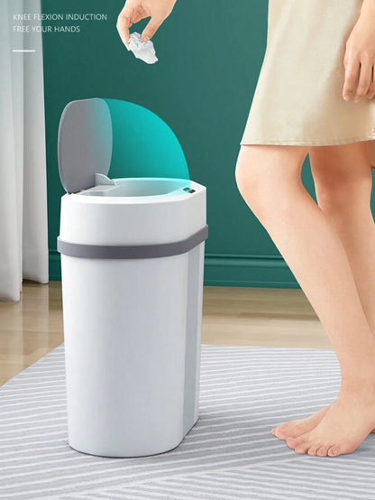 3 Gallon Bathroom Trash Can With Lid Automatic Garbage Bin, 15 Liter Smart Trash Bin With Stripes, Plastic Garbage Can, Narrow Trash Can For Bedroom, Office