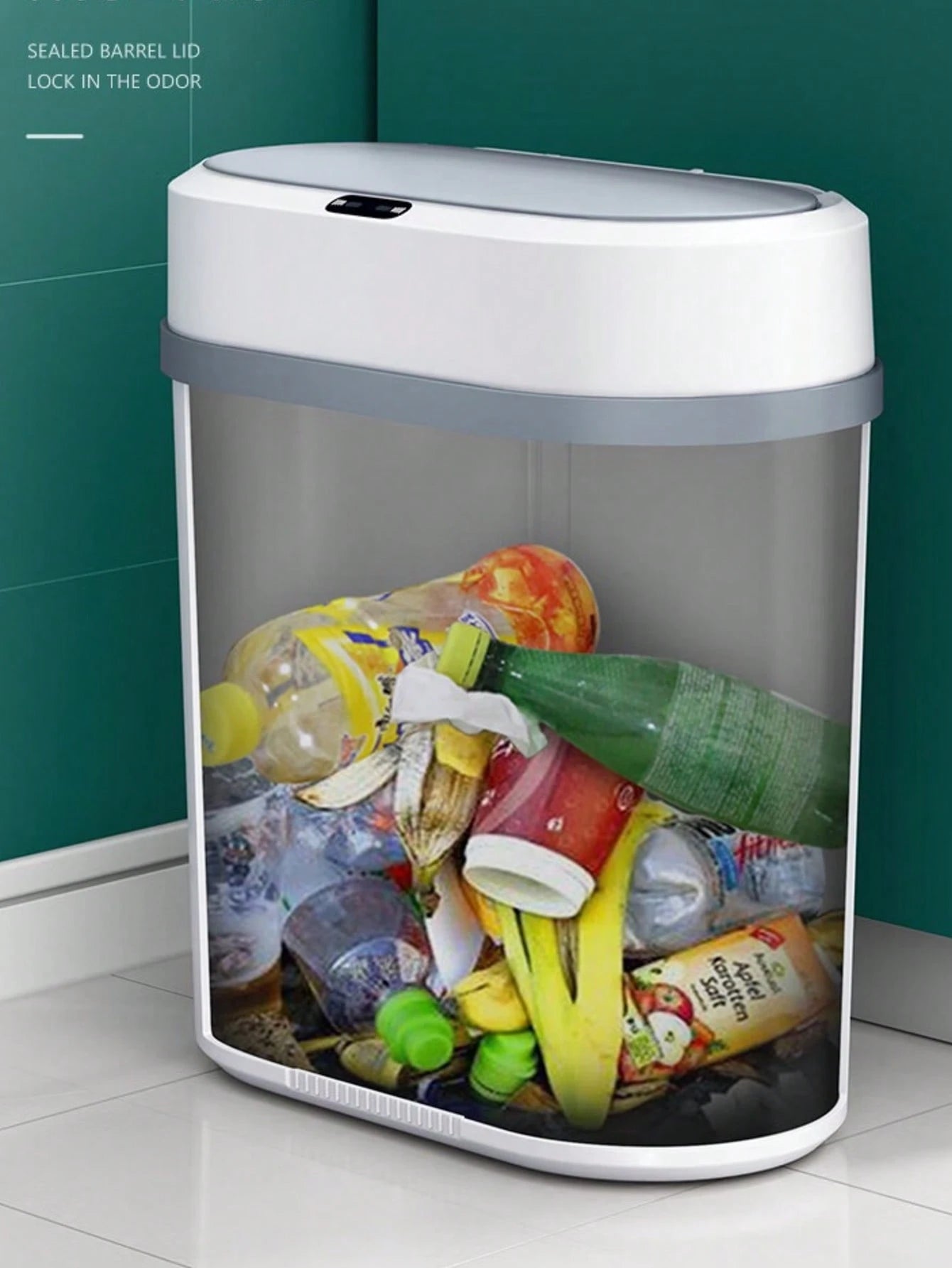 3 Gallon Bathroom Trash Can With Lid Automatic Garbage Bin, 15 Liter Smart Trash Bin With Stripes, Plastic Garbage Can, Narrow Trash Can For Bedroom, Office