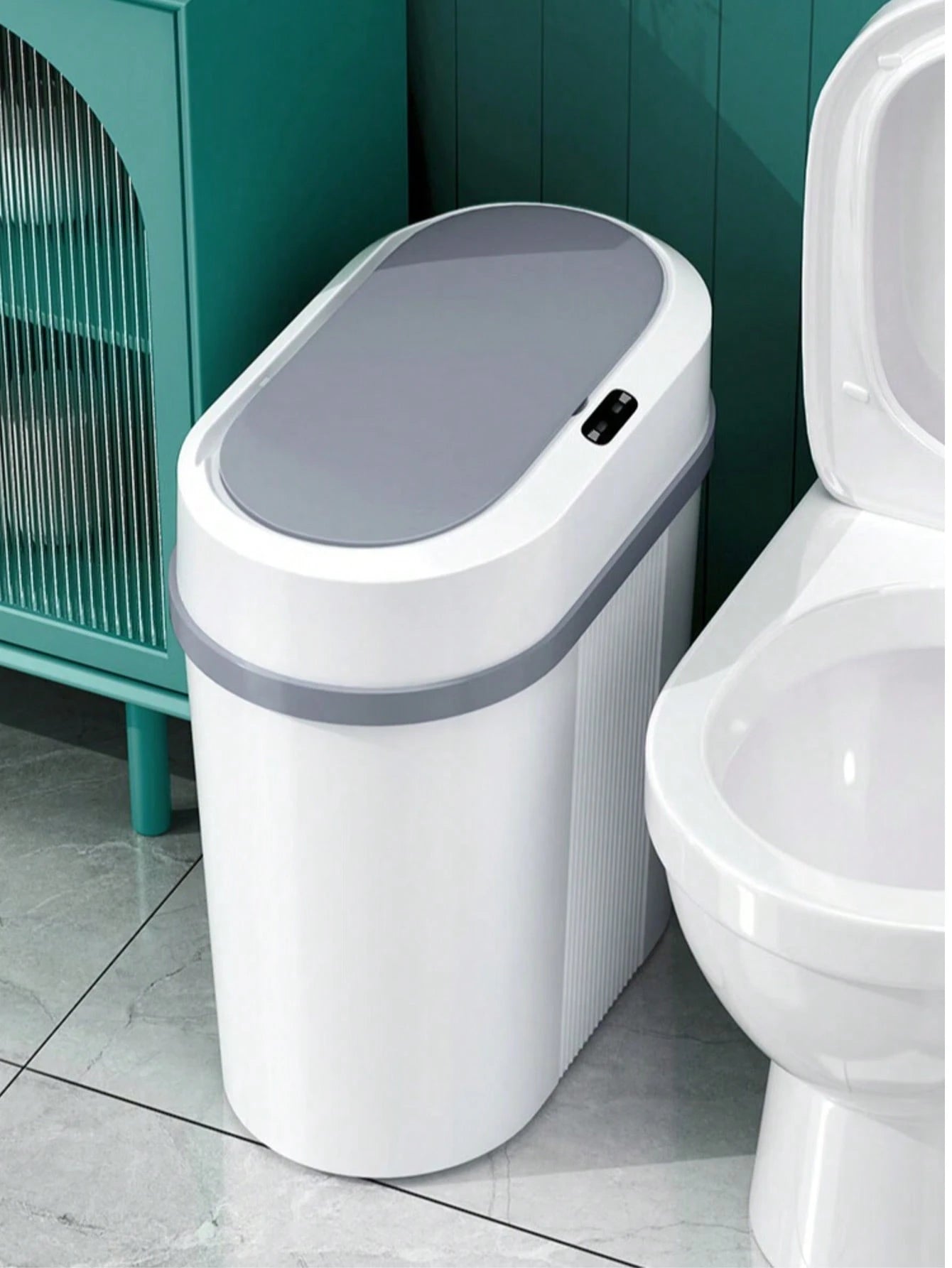 3 Gallon Bathroom Trash Can With Lid Automatic Garbage Bin, 15 Liter Smart Trash Bin With Stripes, Plastic Garbage Can, Narrow Trash Can For Bedroom, Office