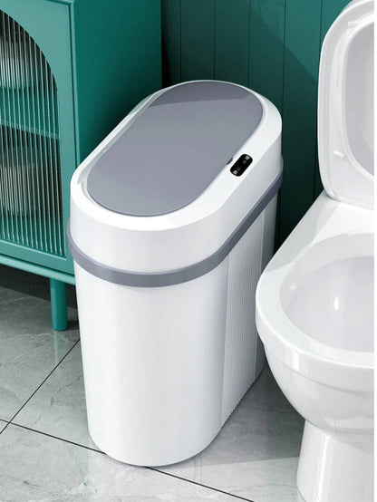 3 Gallon Bathroom Trash Can With Lid Automatic Garbage Bin, 15 Liter Smart Trash Bin With Stripes, Plastic Garbage Can, Narrow Trash Can For Bedroom, Office