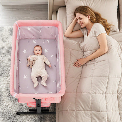 3-In-1 Baby Crib,Bedside Bassinet, Baby Bed With Storage Basket,Easy To Fold,6 Adjustable Height Portable Crib For Infant/Newborn,Baby Need,Baby Stuff