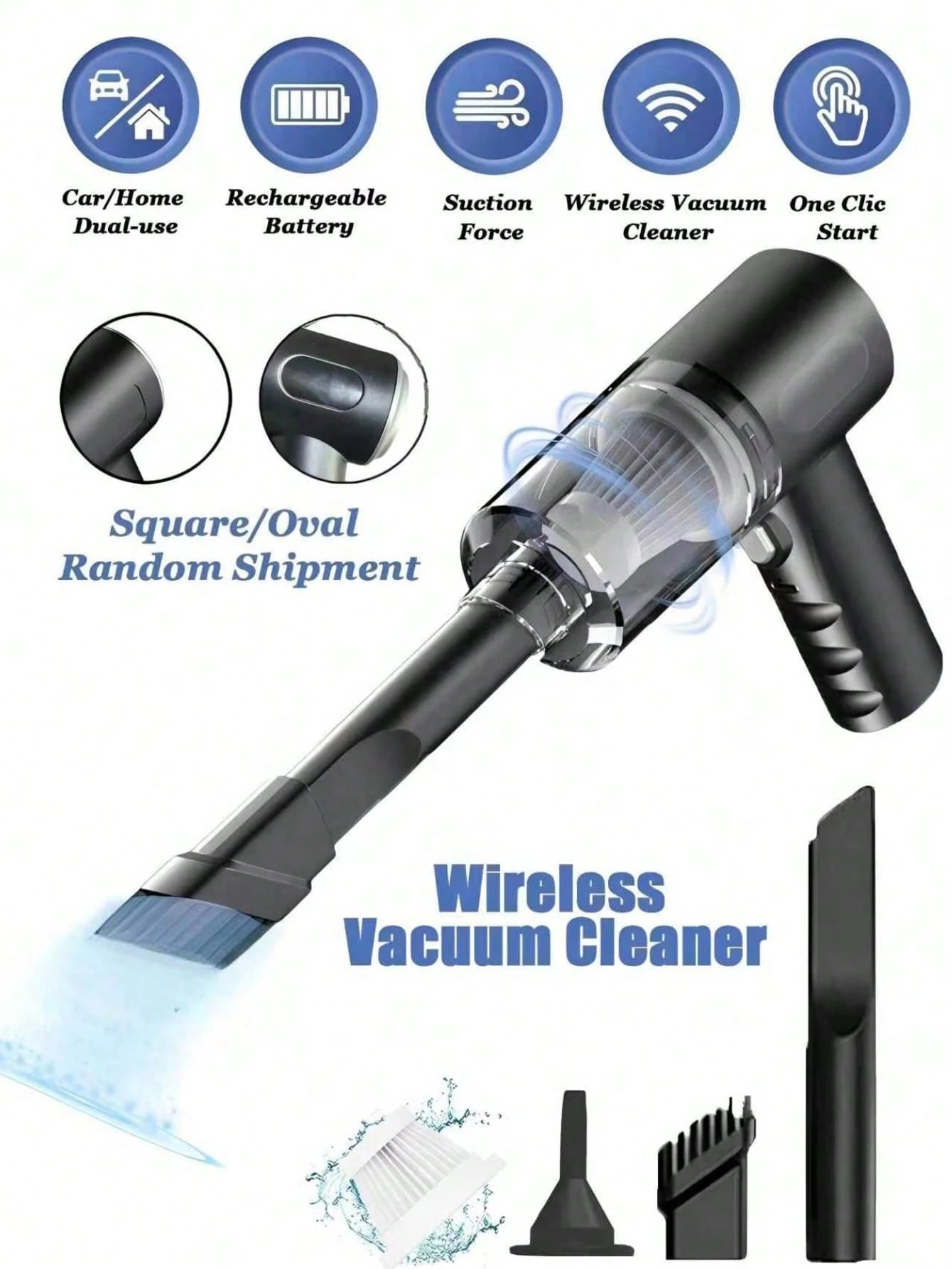 3-In-1 Handheld Vacuum Cleaner- 2000mAh, Fast Charging, Powerful Wet/Dry Suction For Car, Home And Pets, USB-C Charging, Washable Filter, Low Noise Air Purifier And Multi-Function Nozzle Set, Essenti