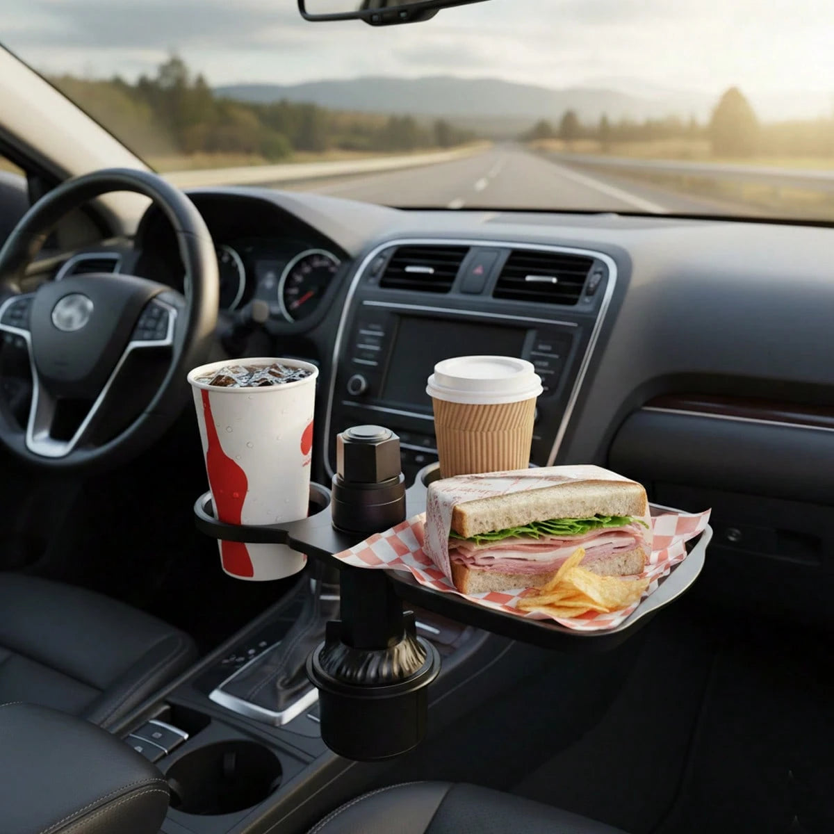 3-In-1 Multifunctional Car Cup Holder Expander With Detachable Tray And Rotating Tray, Fits Car Cup Holder, Includes Dual Cup Holder And Adjustable Base, Plastic Material