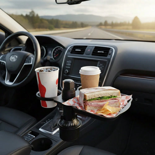 3-In-1 Multifunctional Car Cup Holder Expander With Detachable Tray And Rotating Tray, Fits Car Cup Holder, Includes Dual Cup Holder And Adjustable Base, Plastic Material