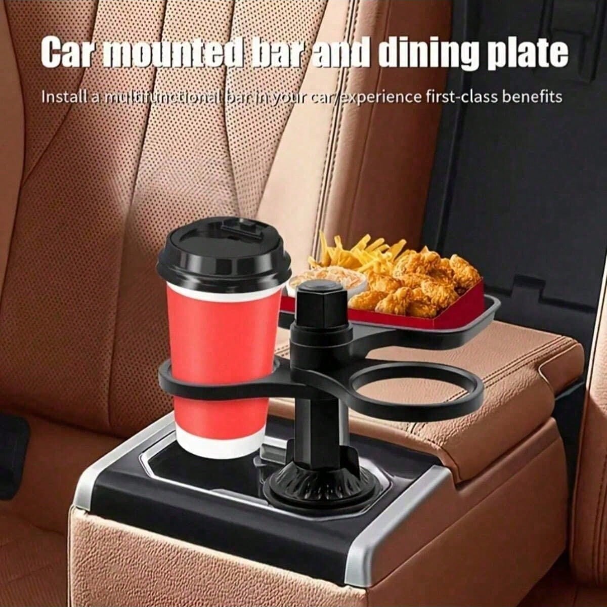 3-In-1 Multifunctional Car Cup Holder Expander With Detachable Tray And Rotating Tray, Fits Car Cup Holder, Includes Dual Cup Holder And Adjustable Base, Plastic Material