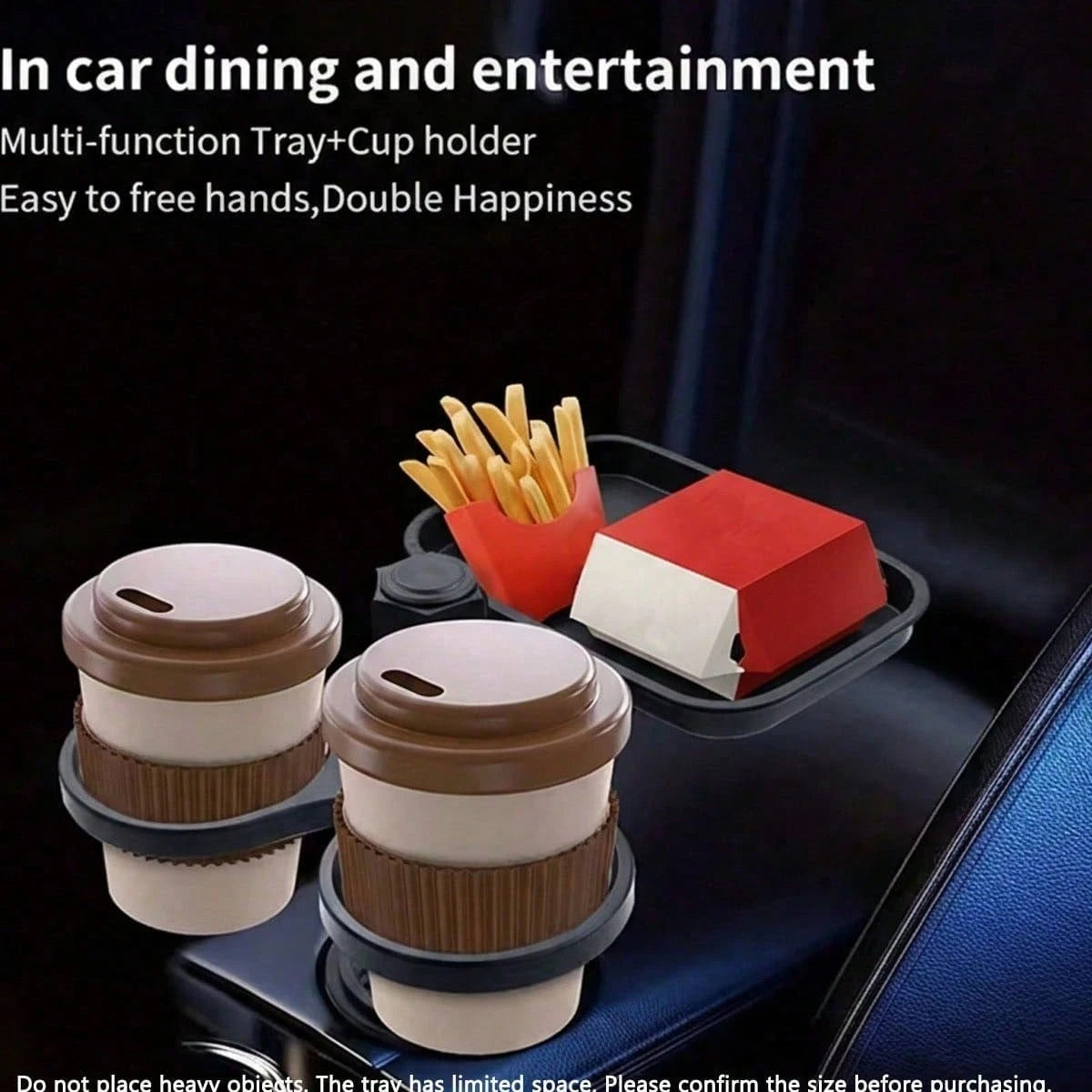 3-In-1 Multifunctional Car Cup Holder Expander With Detachable Tray And Rotating Tray, Fits Car Cup Holder, Includes Dual Cup Holder And Adjustable Base, Plastic Material