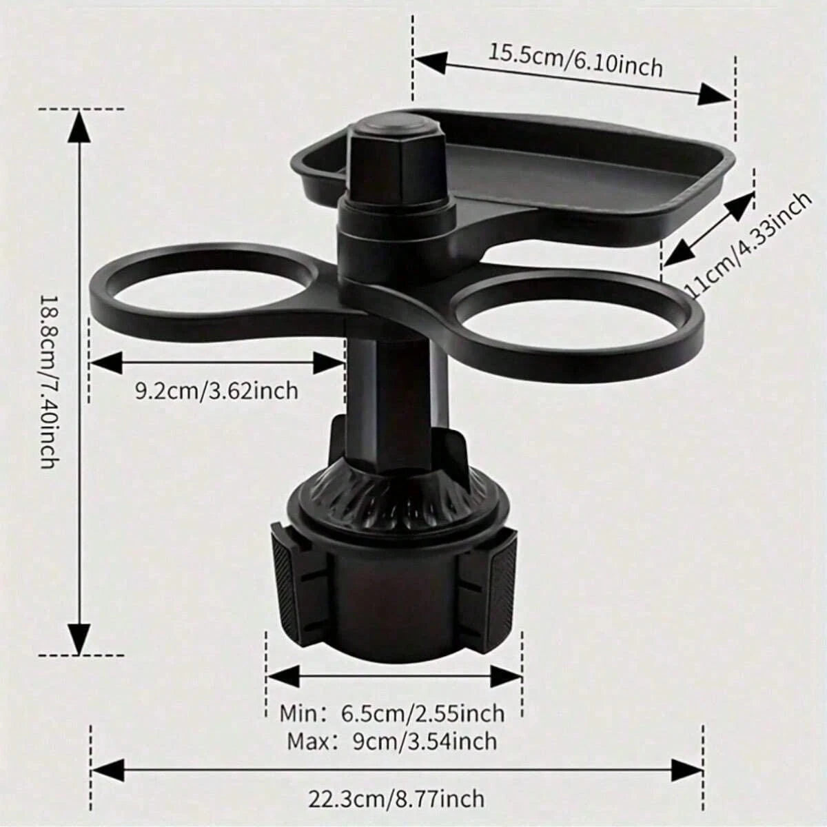 3-In-1 Multifunctional Car Cup Holder Expander With Detachable Tray And Rotating Tray, Fits Car Cup Holder, Includes Dual Cup Holder And Adjustable Base, Plastic Material