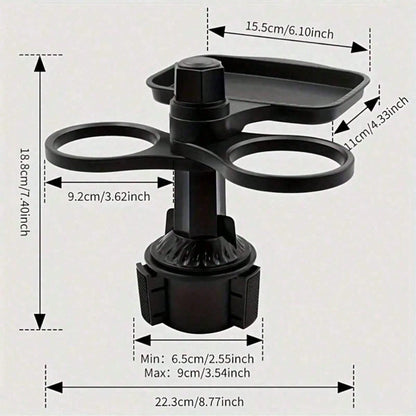 3-In-1 Multifunctional Car Cup Holder Expander With Detachable Tray And Rotating Tray, Fits Car Cup Holder, Includes Dual Cup Holder And Adjustable Base, Plastic Material