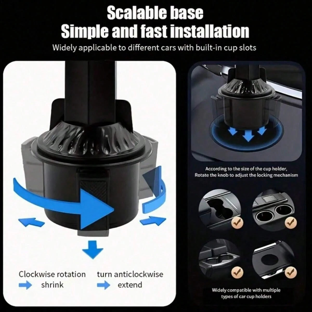 3-In-1 Multifunctional Car Cup Holder Expander With Detachable Tray And Rotating Tray, Fits Car Cup Holder, Includes Dual Cup Holder And Adjustable Base, Plastic Material
