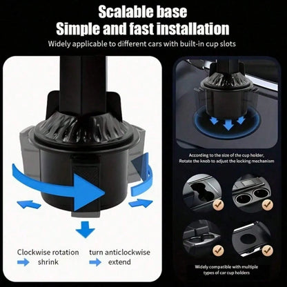 3-In-1 Multifunctional Car Cup Holder Expander With Detachable Tray And Rotating Tray, Fits Car Cup Holder, Includes Dual Cup Holder And Adjustable Base, Plastic Material
