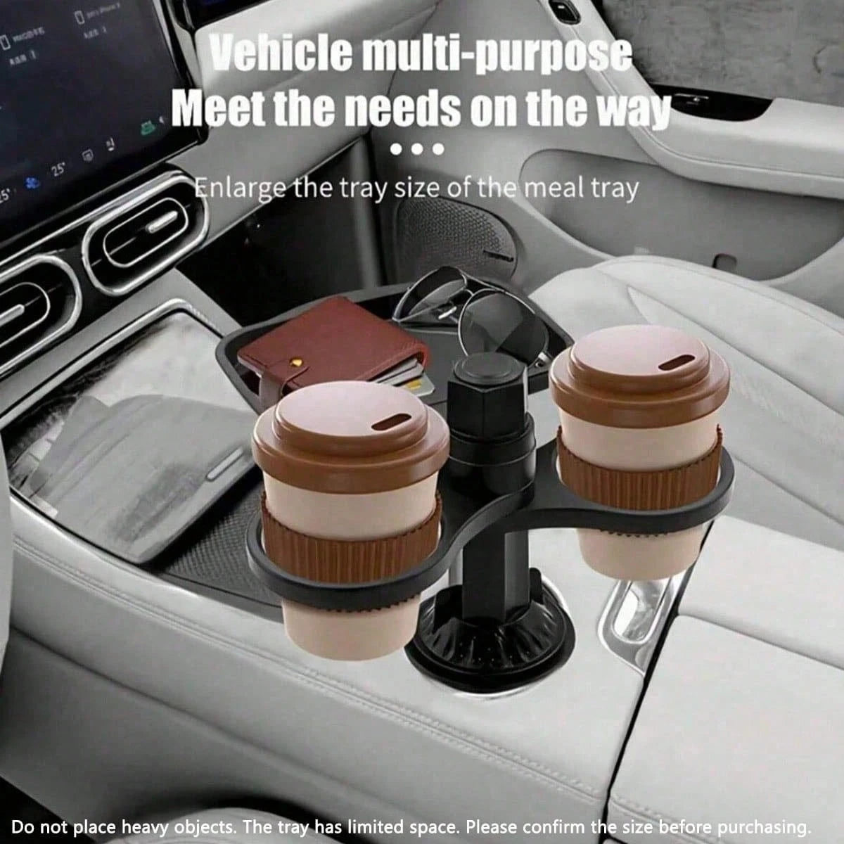 3-In-1 Multifunctional Car Cup Holder Expander With Detachable Tray And Rotating Tray, Fits Car Cup Holder, Includes Dual Cup Holder And Adjustable Base, Plastic Material