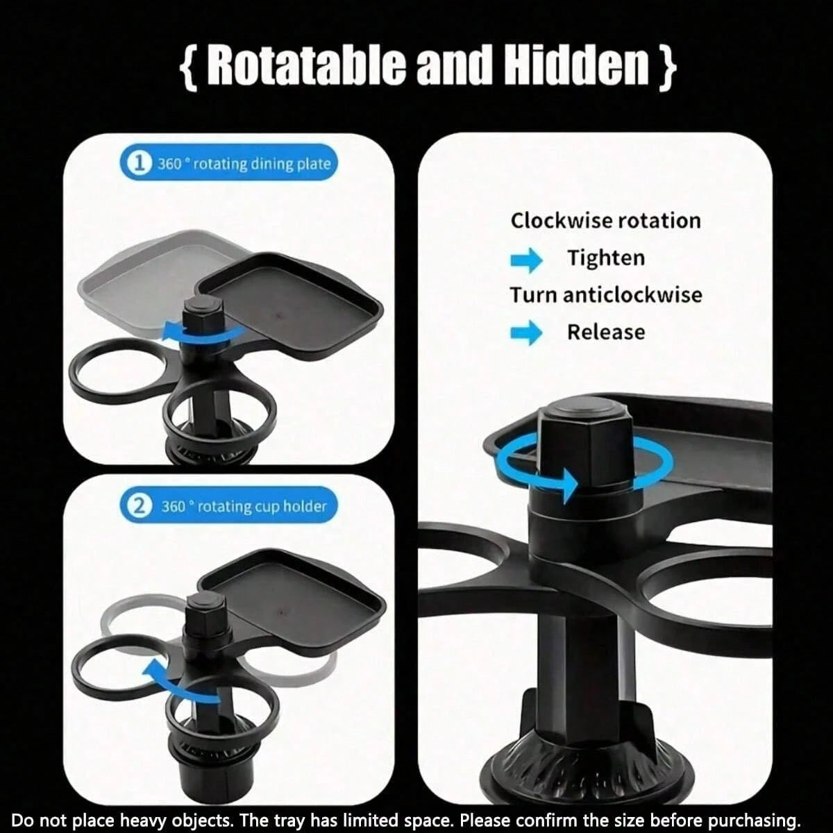 3-In-1 Multifunctional Car Cup Holder Expander With Detachable Tray And Rotating Tray, Fits Car Cup Holder, Includes Dual Cup Holder And Adjustable Base, Plastic Material