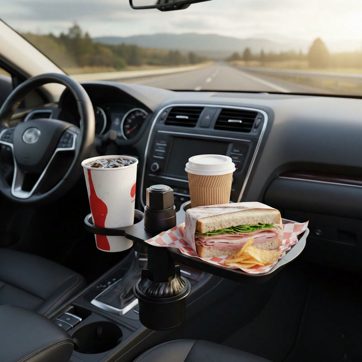 3-In-1 Multifunctional Car Cup Holder Expander With Detachable Tray And Rotating Tray, Fits Car Cup Holder, Includes Dual Cup Holder And Adjustable Base, Plastic Material