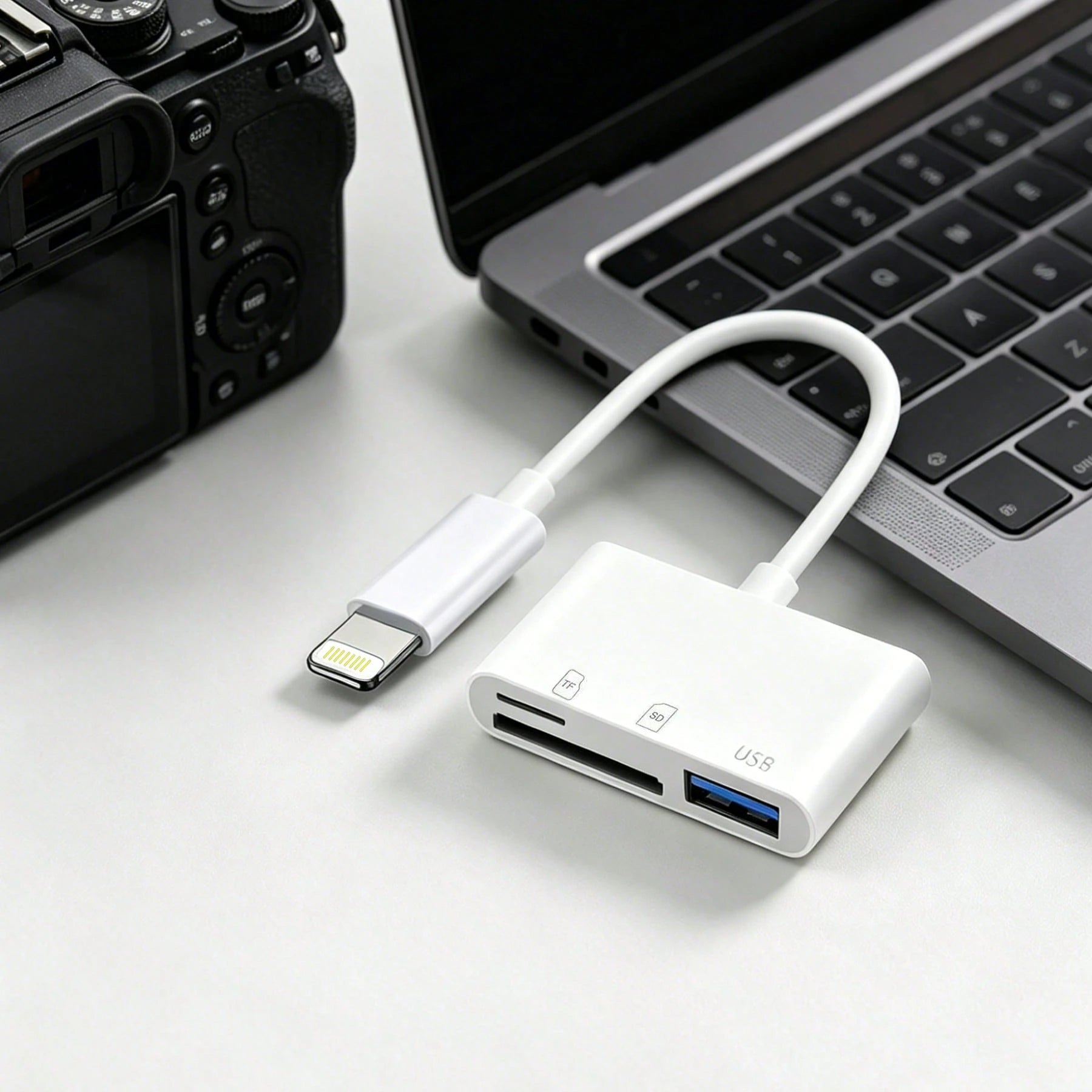 3-In-1 SD TF Micro SD Card Reader, USB-C/Lightning Adapter, High-Speed Data Transfer, Plug And Play, Compatible With Camera/Phone/Laptop, Suitable For US/EU/UK/AU Standards