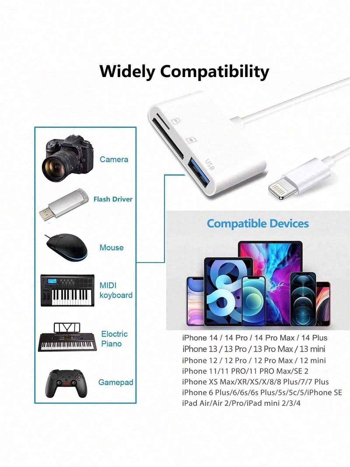 3-In-1 SD TF Micro SD Card Reader, USB-C/Lightning Adapter, High-Speed Data Transfer, Plug And Play, Compatible With Camera/Phone/Laptop, Suitable For US/EU/UK/AU Standards