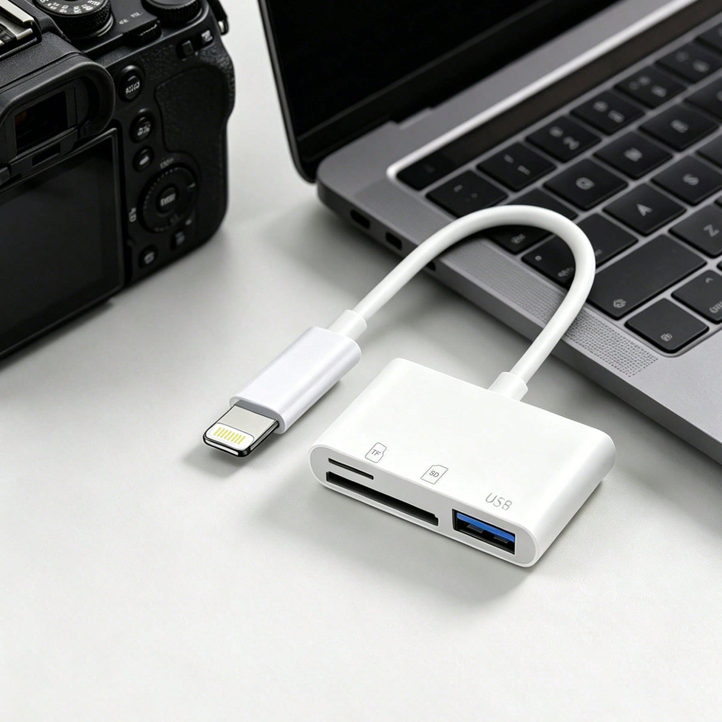 3-In-1 SD TF Micro SD Card Reader, USB-C/Lightning Adapter, High-Speed Data Transfer, Plug And Play, Compatible With Camera/Phone/Laptop, Suitable For US/EU/UK/AU Standards