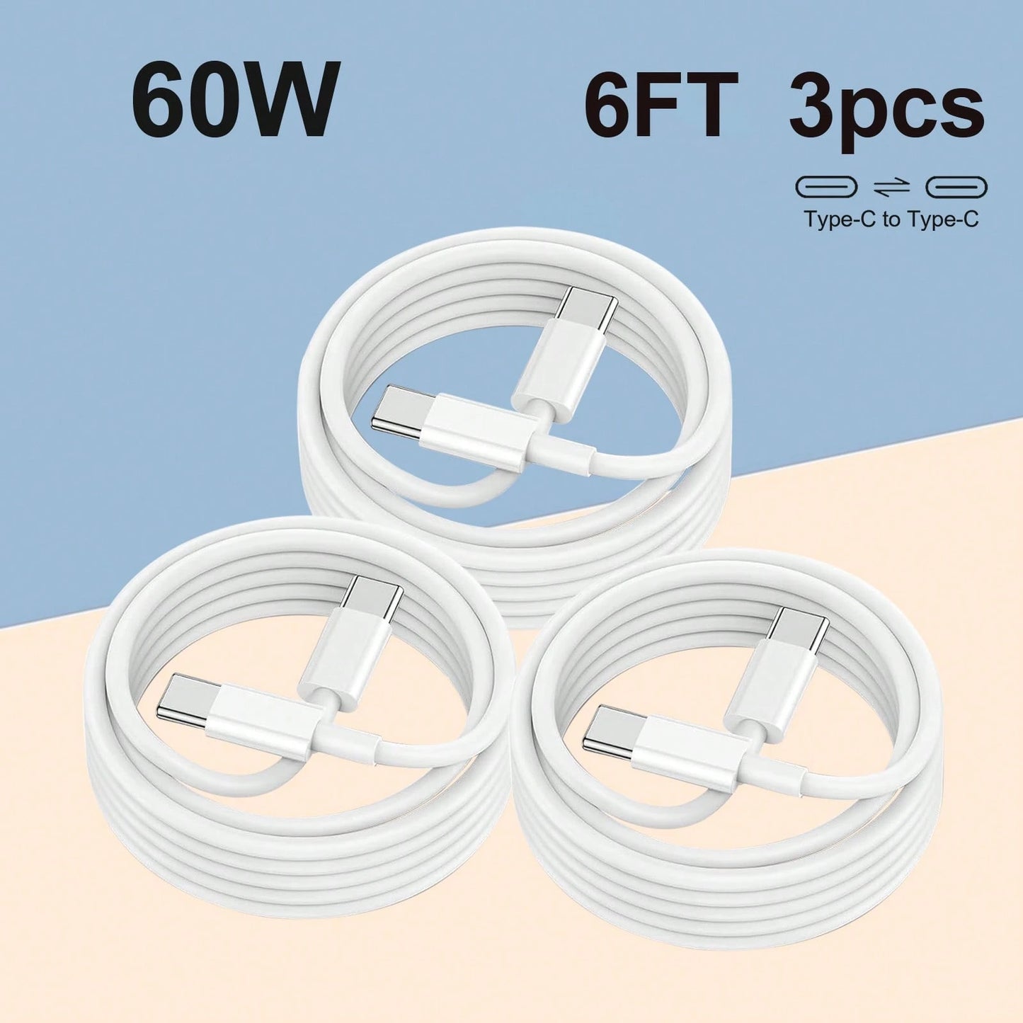 3-Pack 6FT USB-C To USB-C Fast Charging Cable: Compatible With I Phone 15/16 Series, IPad, Redmi, OnePlus & More Compatible With IPhone 16, 16 Pro Max, 15, 15 Plus, 15 Pro, 15 Pro Max,Compatible With