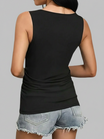 3-Pack Women Ruched V-Neck Sleeveless Slim Fit Solid Tank Tops, Black/Grey/Blue, Machine Washable, Soft Comfort All-Season Daily Casual Wear Summer, Everyday Staple