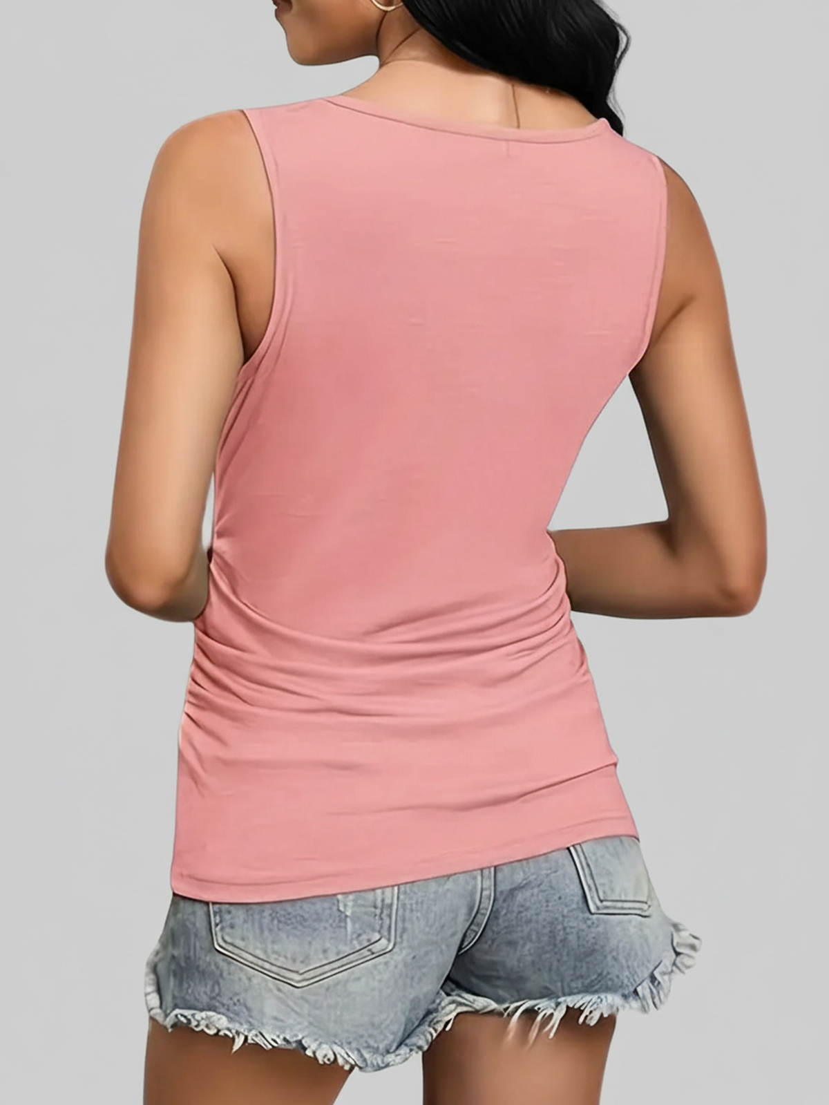 3-Pack Women Ruched V-Neck Sleeveless Slim Fit Solid Tank Tops, Black/Grey/Blue, Machine Washable, Soft Comfort All-Season Daily Casual Wear Summer, Everyday Staple