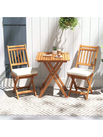 3-Piece Folding Bistro Set W/ Removable Seat Cushions Outdoor Table & Chairs