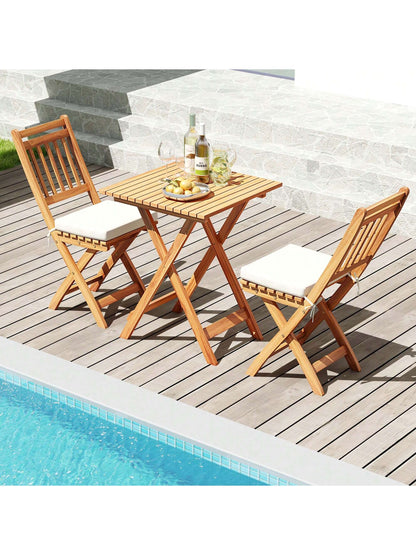 3-Piece Folding Bistro Set W/ Removable Seat Cushions Outdoor Table & Chairs