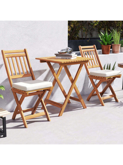 3-Piece Folding Bistro Set W/ Removable Seat Cushions Outdoor Table & Chairs