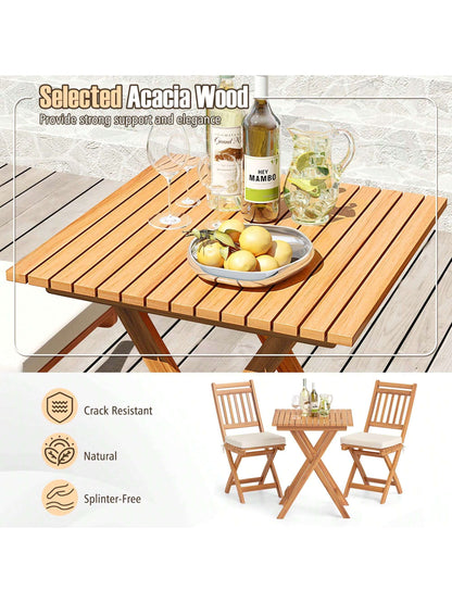 3-Piece Folding Bistro Set W/ Removable Seat Cushions Outdoor Table & Chairs