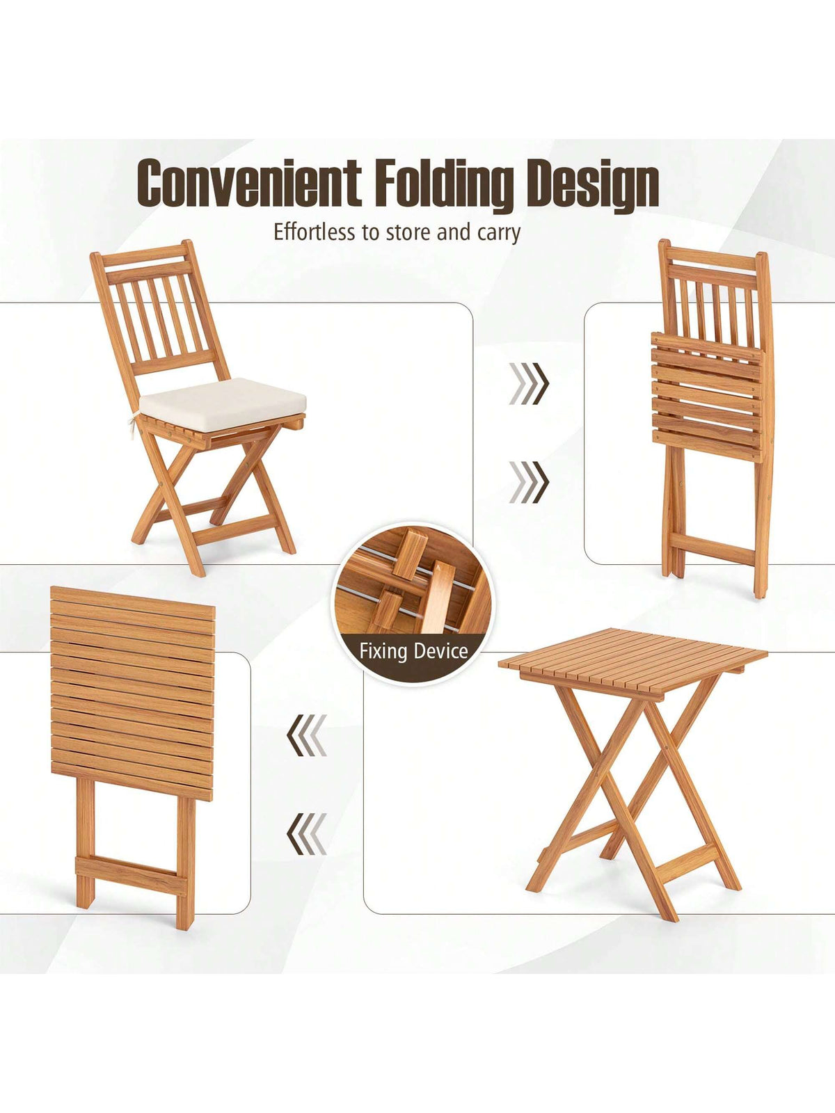 3-Piece Folding Bistro Set W/ Removable Seat Cushions Outdoor Table & Chairs