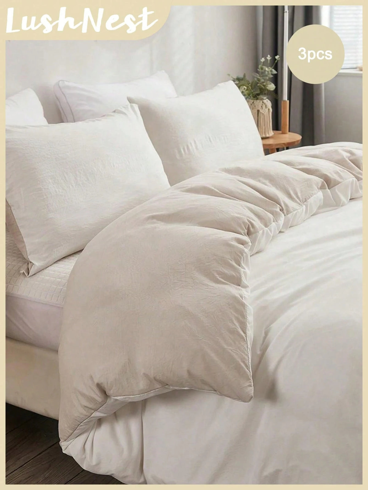3 PiecesWhite Feather Duvet Cover Set, Vintage Chic Style, Reversible, Soft White And Beige Duvet Cover| Ultra-Fine Fiber Material, Suitable For Men, Women, And Student Dorms