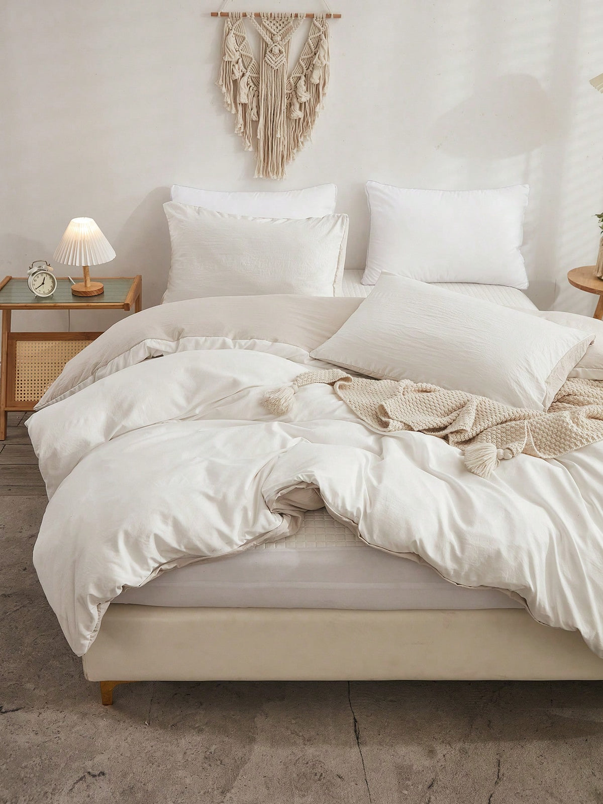 3 PiecesWhite Feather Duvet Cover Set, Vintage Chic Style, Reversible, Soft White And Beige Duvet Cover| Ultra-Fine Fiber Material, Suitable For Men, Women, And Student Dorms