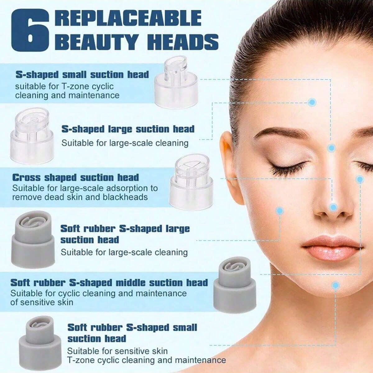 3-Speed Adjustable Blackhead Remover- Facial Blackhead Extractor Tool With 6 Suction Heads, Pore Vacuum Suction, USB Rechargeable, 400mAh Lithium Battery, Powerful Suction, Unisex