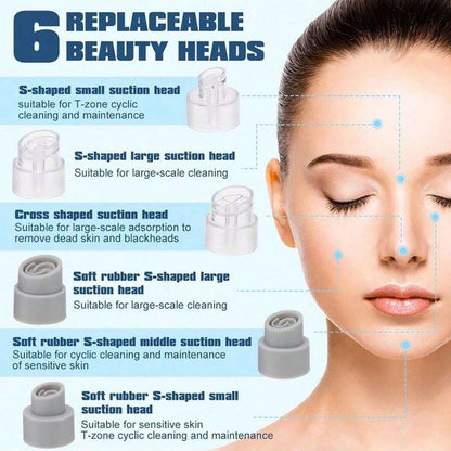 3-Speed Adjustable Blackhead Remover- Facial Blackhead Extractor Tool With 6 Suction Heads, Pore Vacuum Suction, USB Rechargeable, 400mAh Lithium Battery, Powerful Suction, Unisex