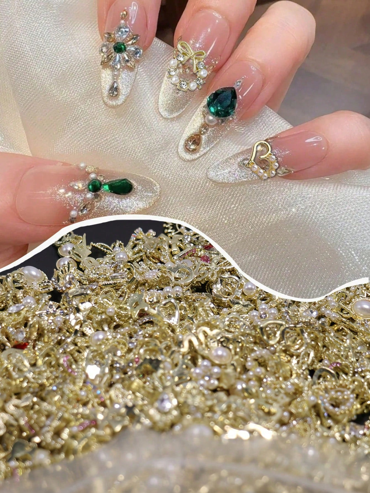 30/50pcs Set 3D Luxury Gold & Silver Flower, Butterfly Nail Art Decorations (Random), Alloy Material Includes Rhinestones, Pearls, Hearts, Bows, Y2K Metallic Nail Accessories, Goth Punk Style, Shiny W