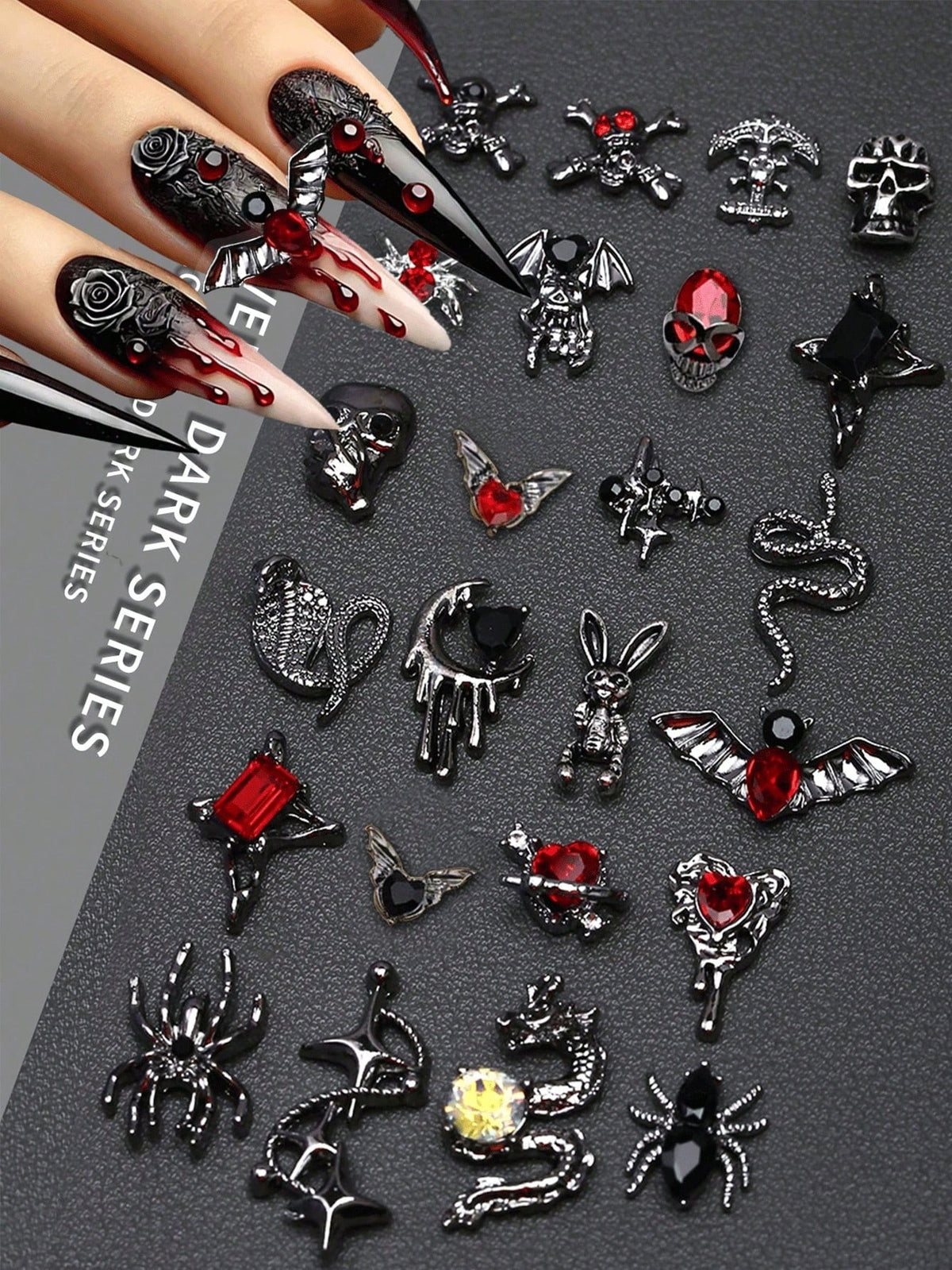 30/50pcs Set 3D Luxury Gold & Silver Flower, Butterfly Nail Art Decorations (Random), Alloy Material Includes Rhinestones, Pearls, Hearts, Bows, Y2K Metallic Nail Accessories, Goth Punk Style, Shiny W