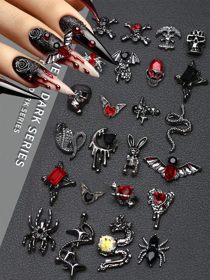 30/50pcs Set 3D Luxury Gold & Silver Flower, Butterfly Nail Art Decorations (Random), Alloy Material Includes Rhinestones, Pearls, Hearts, Bows, Y2K Metallic Nail Accessories, Goth Punk Style, Shiny W