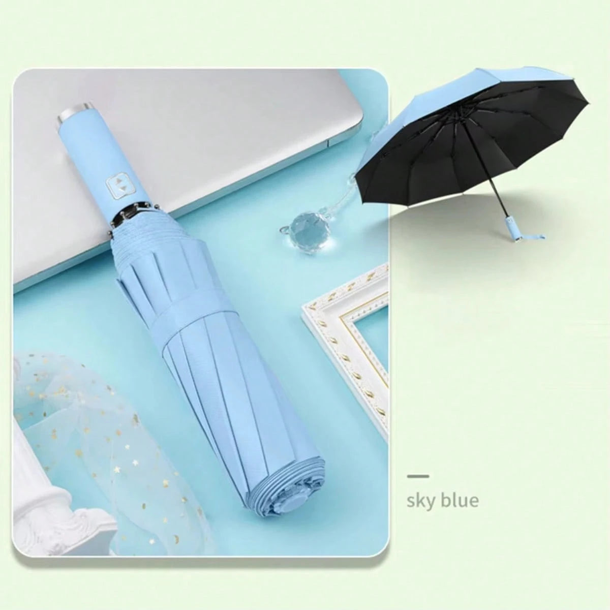 30 Bones Windproof Strong Reinforced Automatic Folding Umbrella For Men And Women, Large Buckle Handle Wind And Water Resistant 1PC Summer Cooling,Beach,Travel