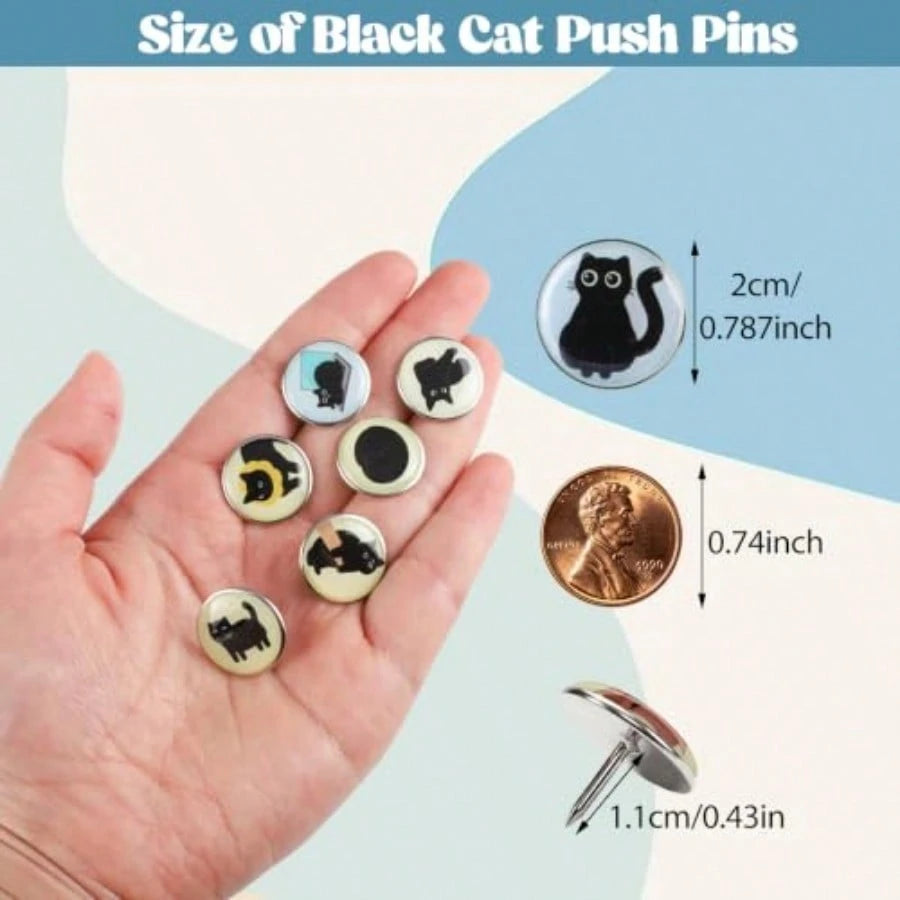 30 Pcs Cute Push Pins For Bulletin Board, Black Cat Thumb Tacks Decorative Push Pins For Classroom, Black Cat Lover Gifts, Wall Desk Accessories, Office Cork Board
