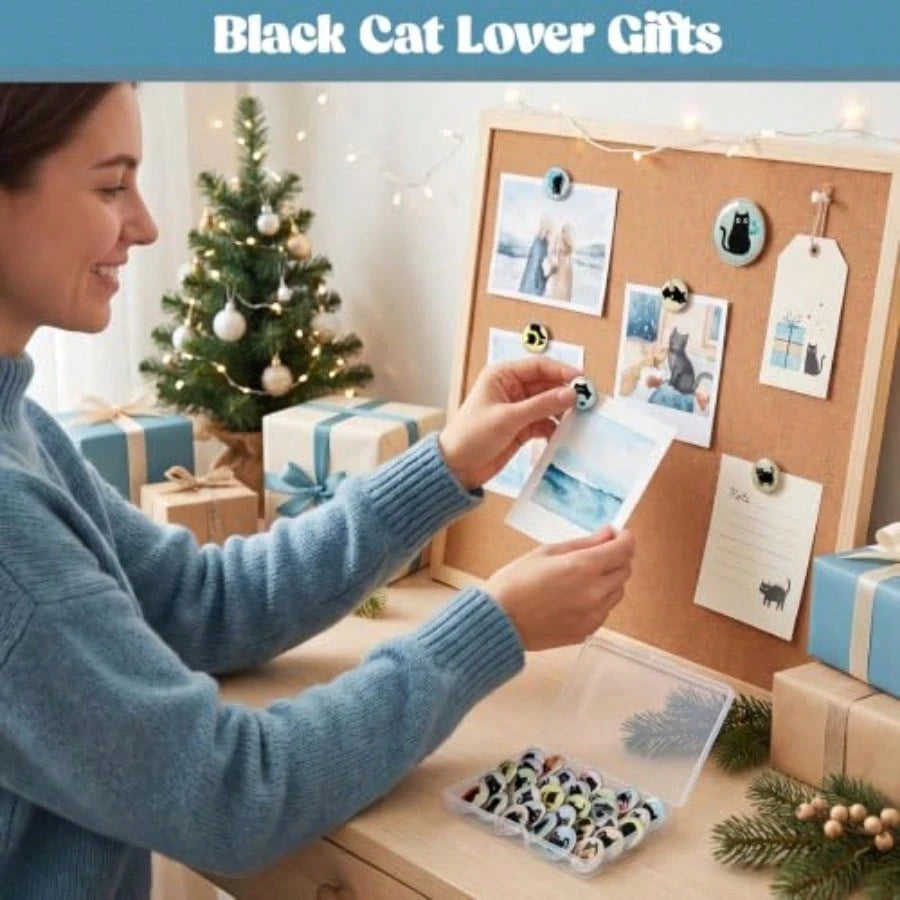 30 Pcs Cute Push Pins For Bulletin Board, Black Cat Thumb Tacks Decorative Push Pins For Classroom, Black Cat Lover Gifts, Wall Desk Accessories, Office Cork Board