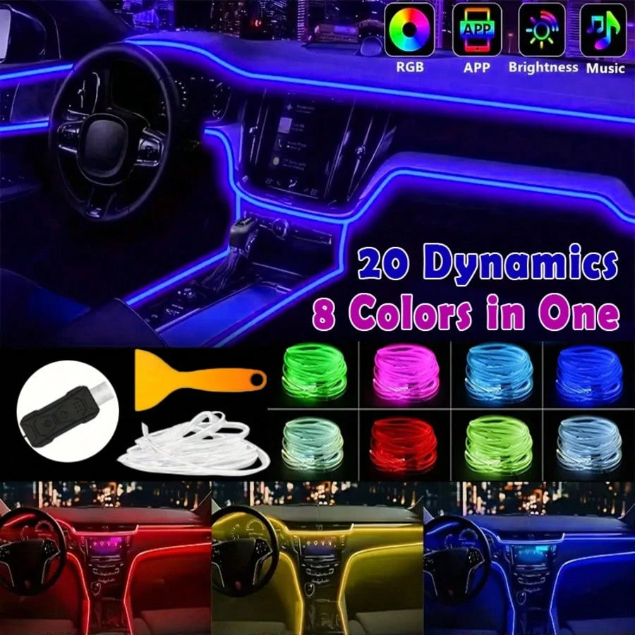 300cm/118.11 Inches Car Atmosphere Light, Multiple Colors, USB Plug-In Atmosphere Light Strip, Mobile Phone APP Music Rhythm Control LED Light, Car High Brightness Neon Light Set