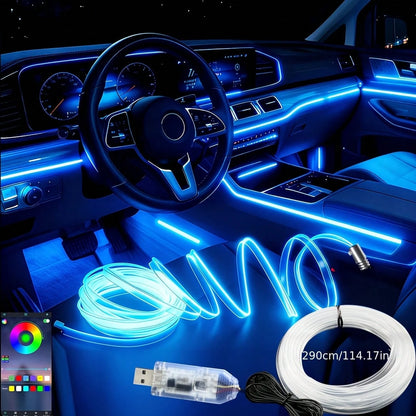 300cm/118.11 Inches Car Atmosphere Light, Multiple Colors, USB Plug-In Atmosphere Light Strip, Mobile Phone APP Music Rhythm Control LED Light, Car High Brightness Neon Light Set
