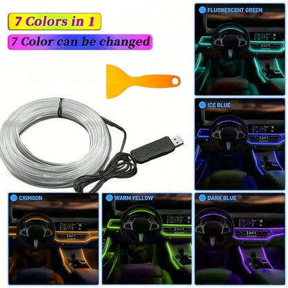 300cm/118.11 Inches Car Atmosphere Light, Multiple Colors, USB Plug-In Atmosphere Light Strip, Mobile Phone APP Music Rhythm Control LED Light, Car High Brightness Neon Light Set