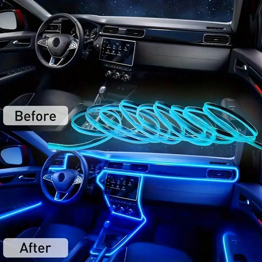 300cm/118.11 Inches Car Atmosphere Light, Multiple Colors, USB Plug-In Atmosphere Light Strip, Mobile Phone APP Music Rhythm Control LED Light, Car High Brightness Neon Light Set