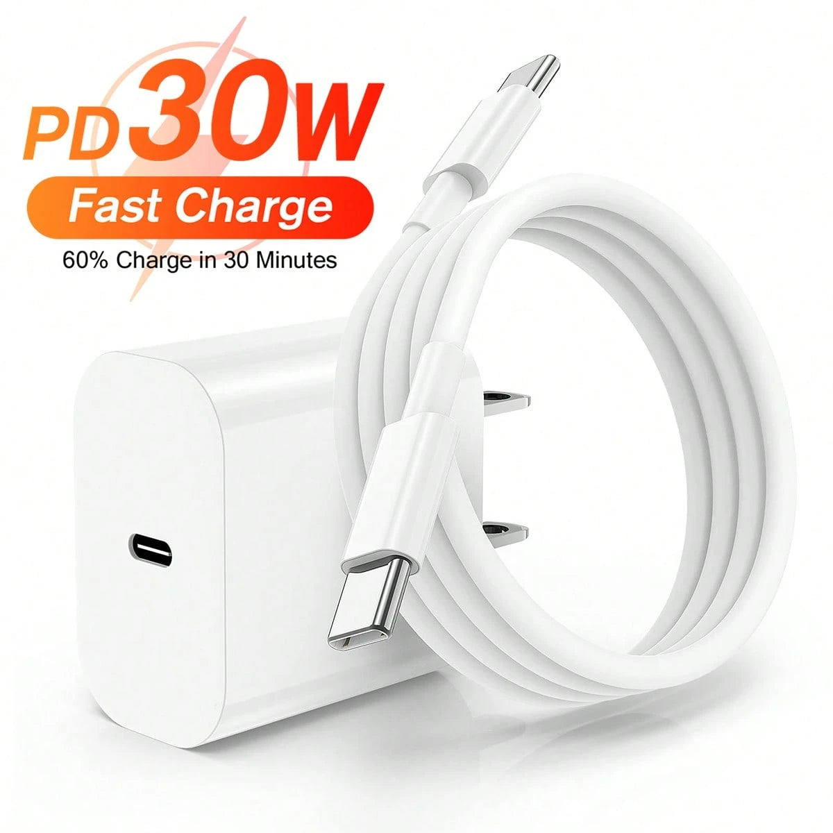30W USB-C Fast Charging Adapter With 3.3FT/100cm Long Charging Cable Data Line USB-C To Type-C Charging Set, Compatible With IPhone 17 16 15 Pro Max Plus,// Charging Set