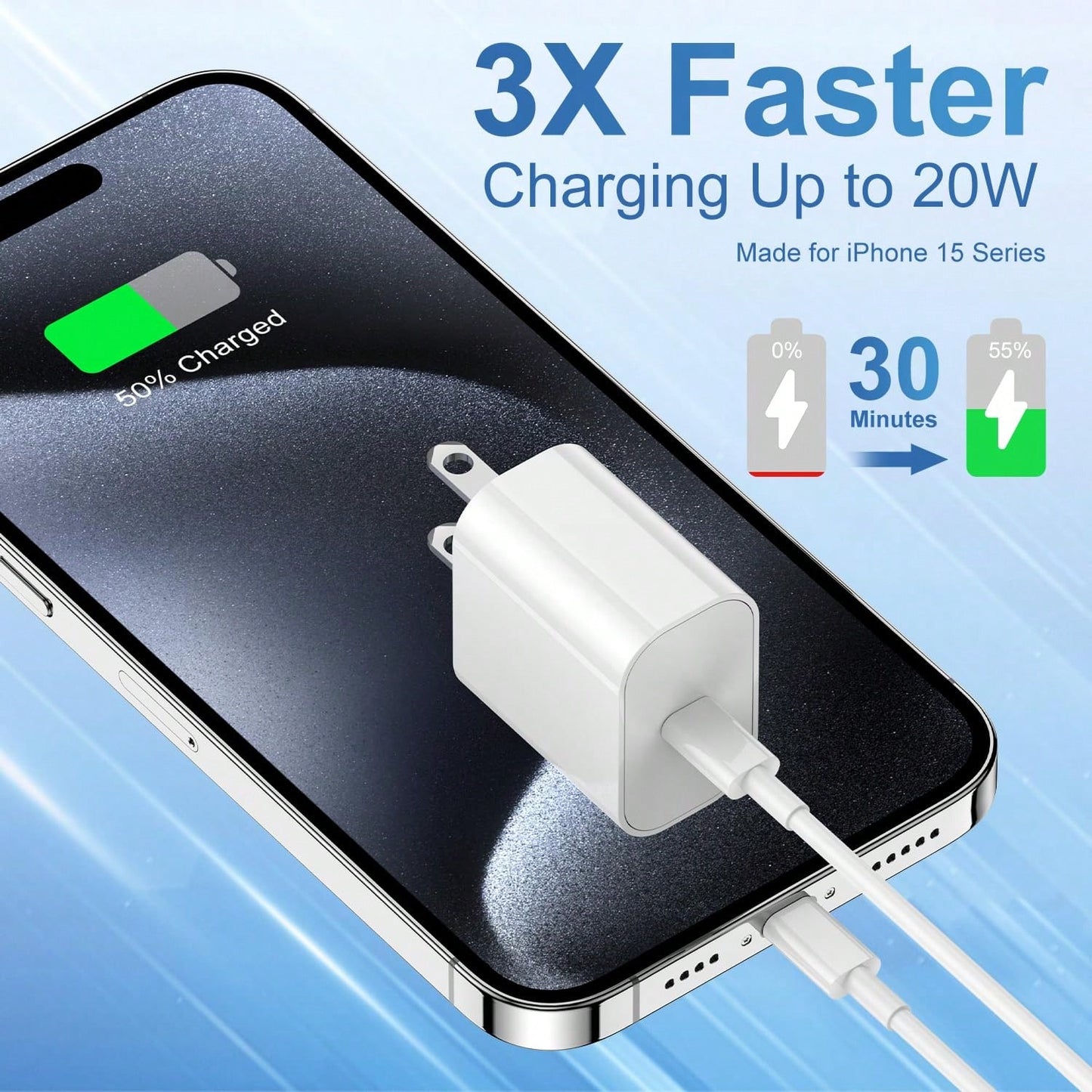 30W USB-C Fast Charging Adapter With 3.3FT/100cm Long Charging Cable Data Line USB-C To Type-C Charging Set, Compatible With IPhone 17 16 15 Pro Max Plus,// Charging Set